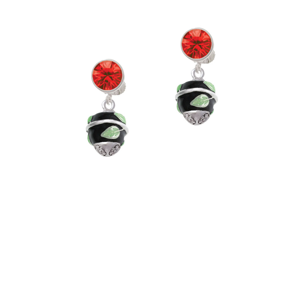 Lime Leaves on Black Band Spinner Crystal Clip On Earrings Image 4