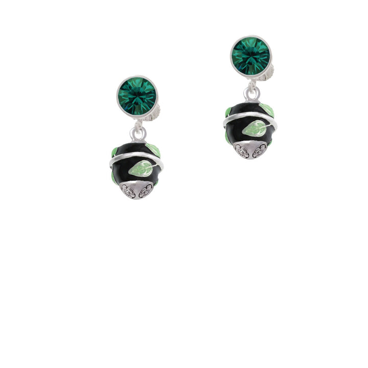 Lime Leaves on Black Band Spinner Crystal Clip On Earrings Image 6