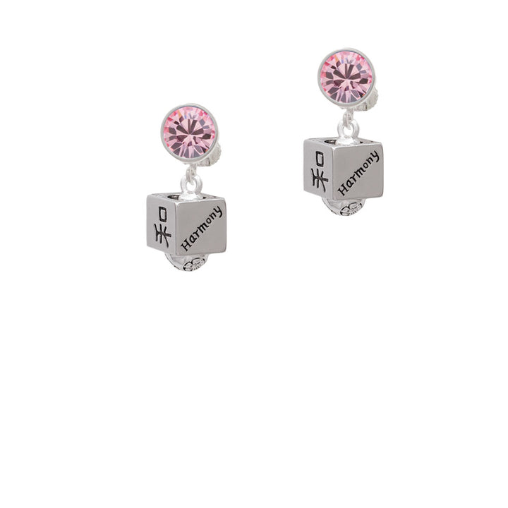 Chinese Symbol Harmony Square Spinner Crystal Clip On Earrings Image 4