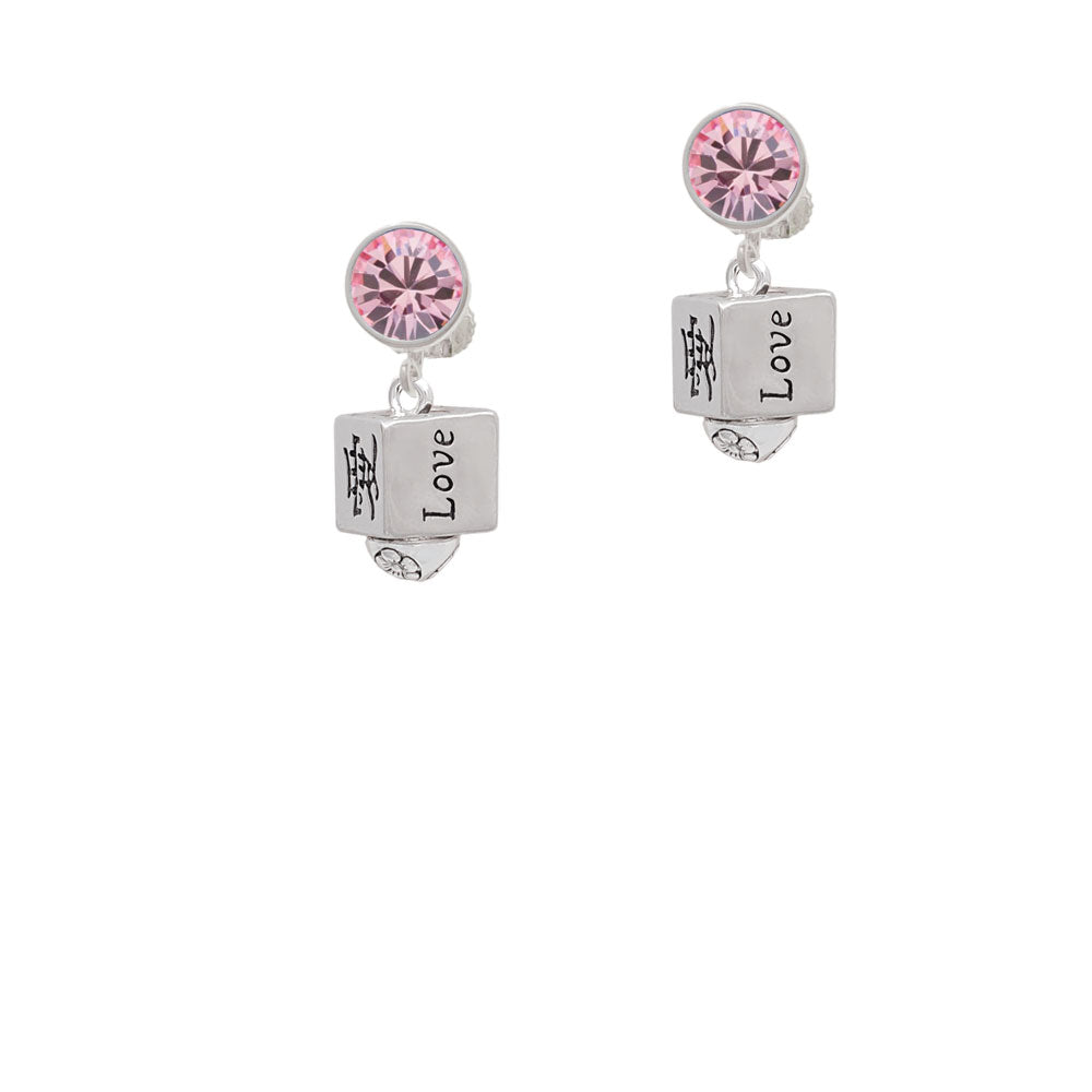 Chinese Symbol Love Square Spinner Crystal Clip On Earrings Image 4