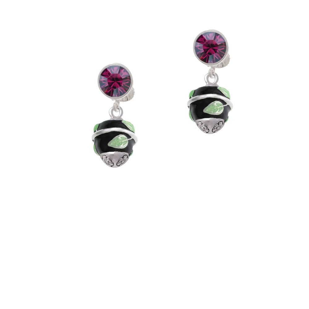 Lime Leaves on Black Band Spinner Crystal Clip On Earrings Image 8