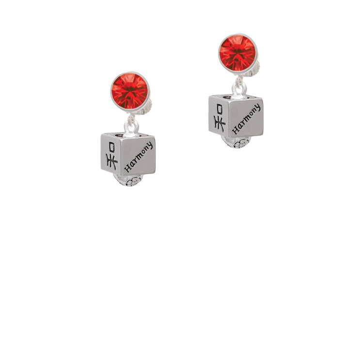 Chinese Symbol Harmony Square Spinner Crystal Clip On Earrings Image 4