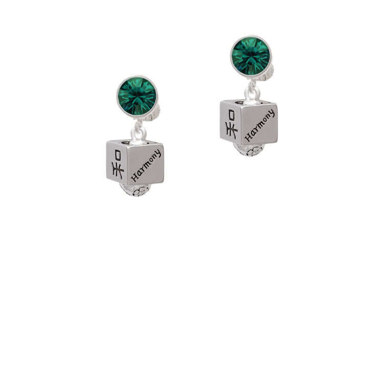 Chinese Symbol Harmony Square Spinner Crystal Clip On Earrings Image 6