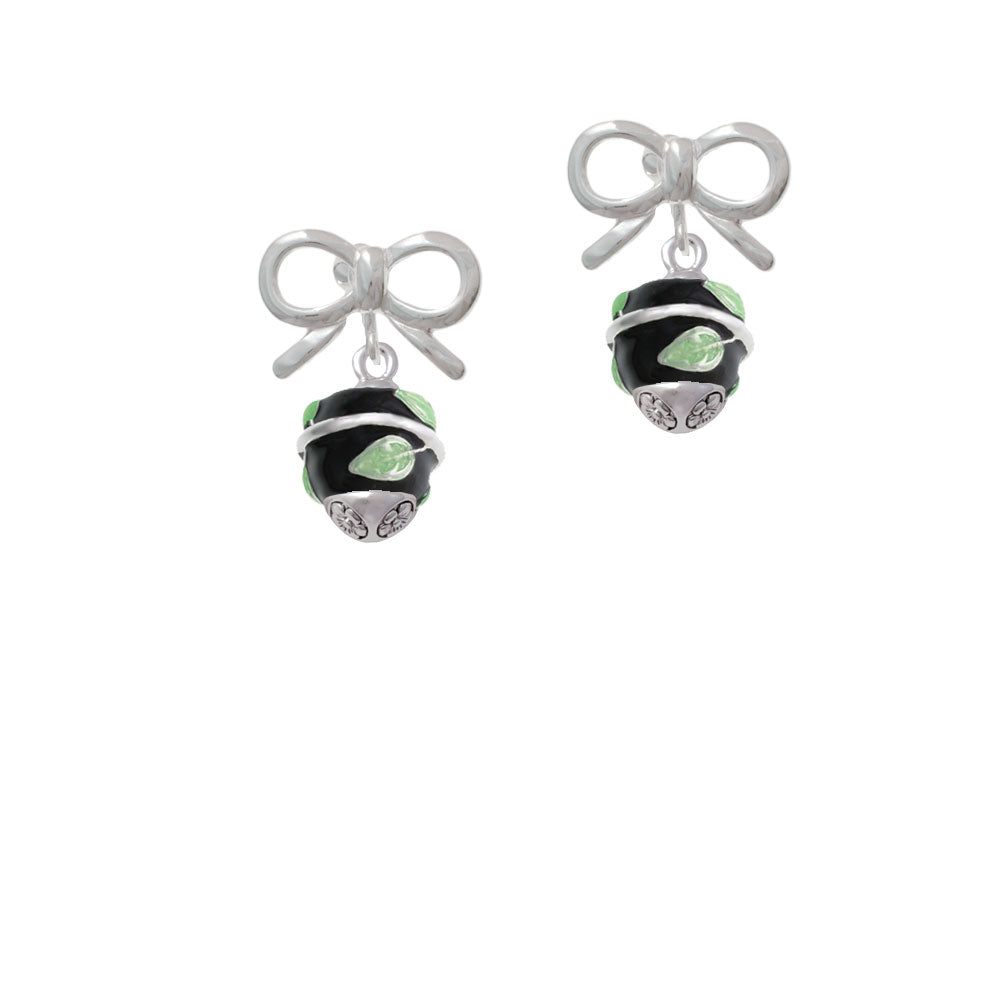 Lime Leaves on Black Band Spinner Crystal Clip On Earrings Image 9