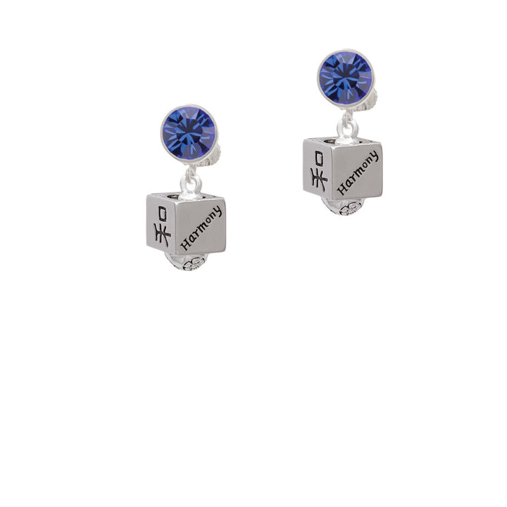 Chinese Symbol Harmony Square Spinner Crystal Clip On Earrings Image 7