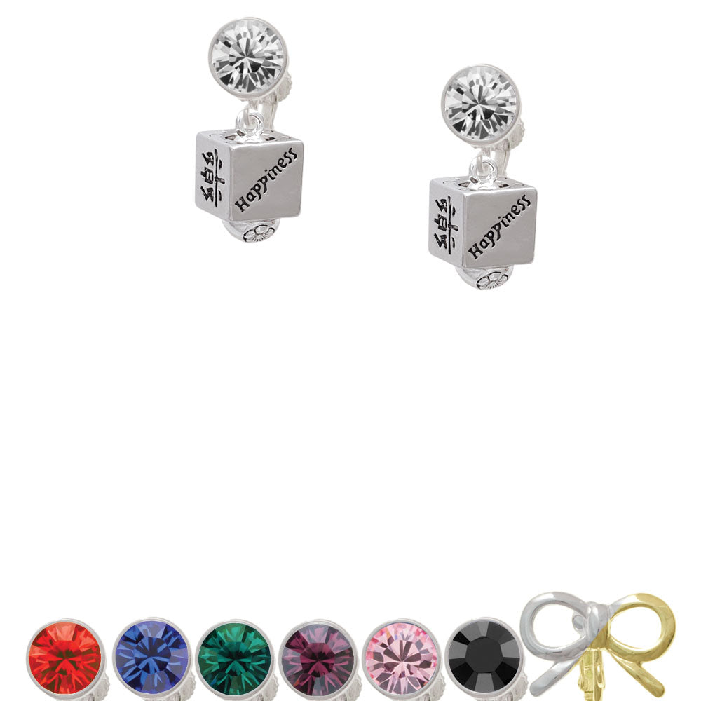 Chinese Symbol Happiness Square Spinner Crystal Clip On Earrings Image 1