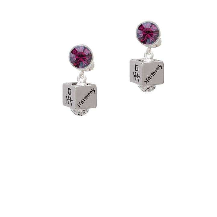 Chinese Symbol Harmony Square Spinner Crystal Clip On Earrings Image 8