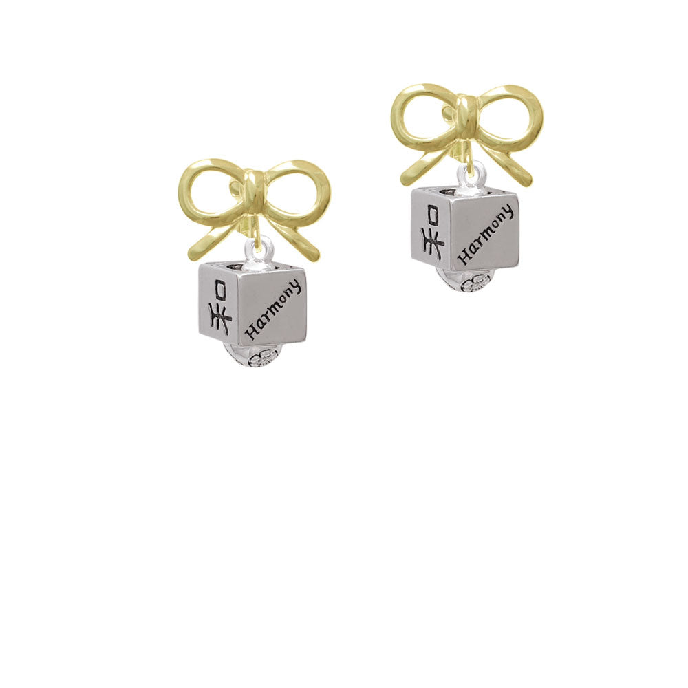 Chinese Symbol Harmony Square Spinner Crystal Clip On Earrings Image 10