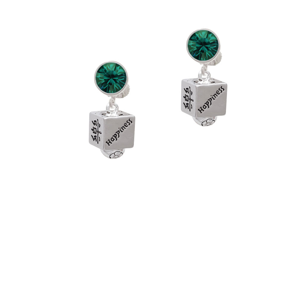 Chinese Symbol Happiness Square Spinner Crystal Clip On Earrings Image 6