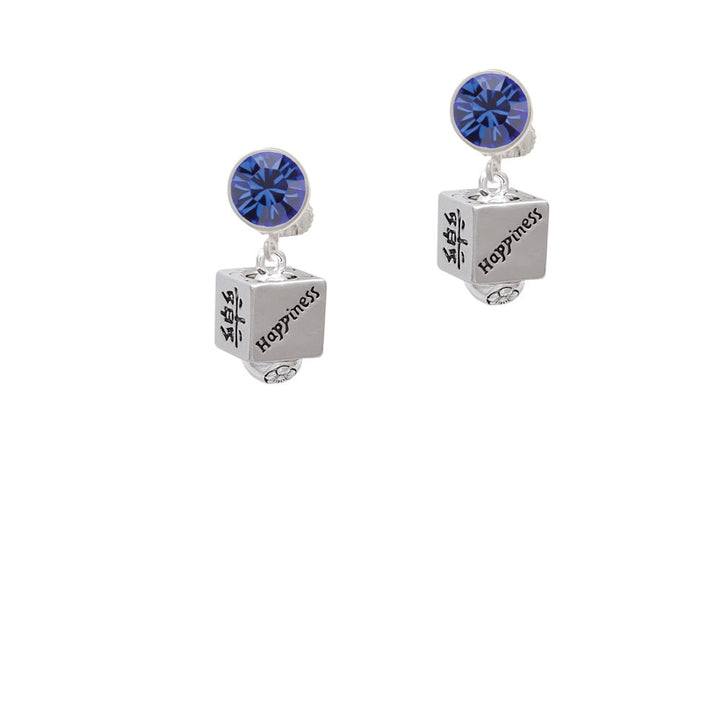 Chinese Symbol Happiness Square Spinner Crystal Clip On Earrings Image 7