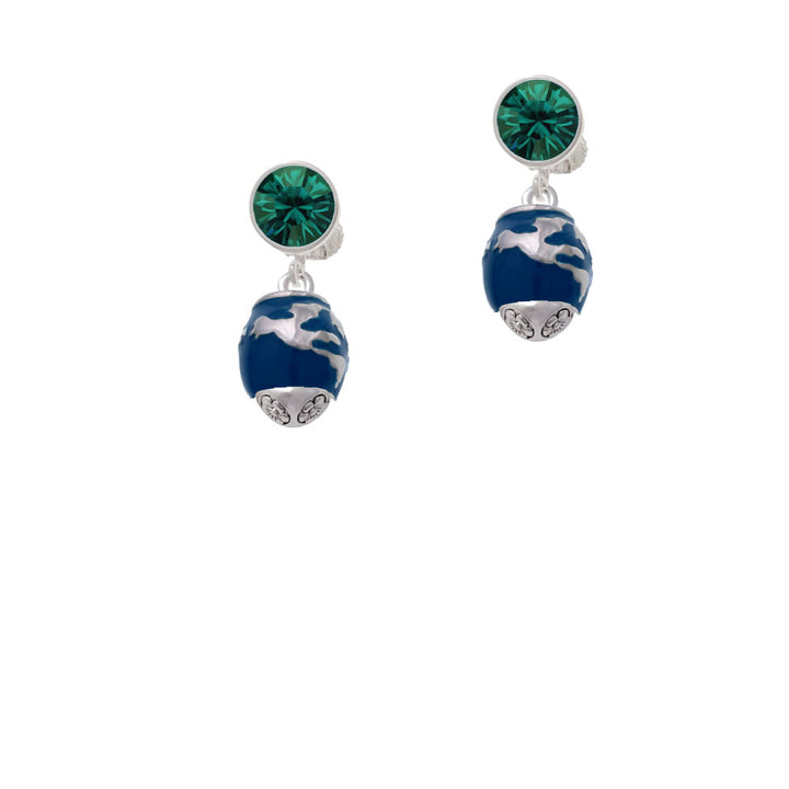 Blue Enamel World Globe Spinner Crystal Clip On Earrings Image 6