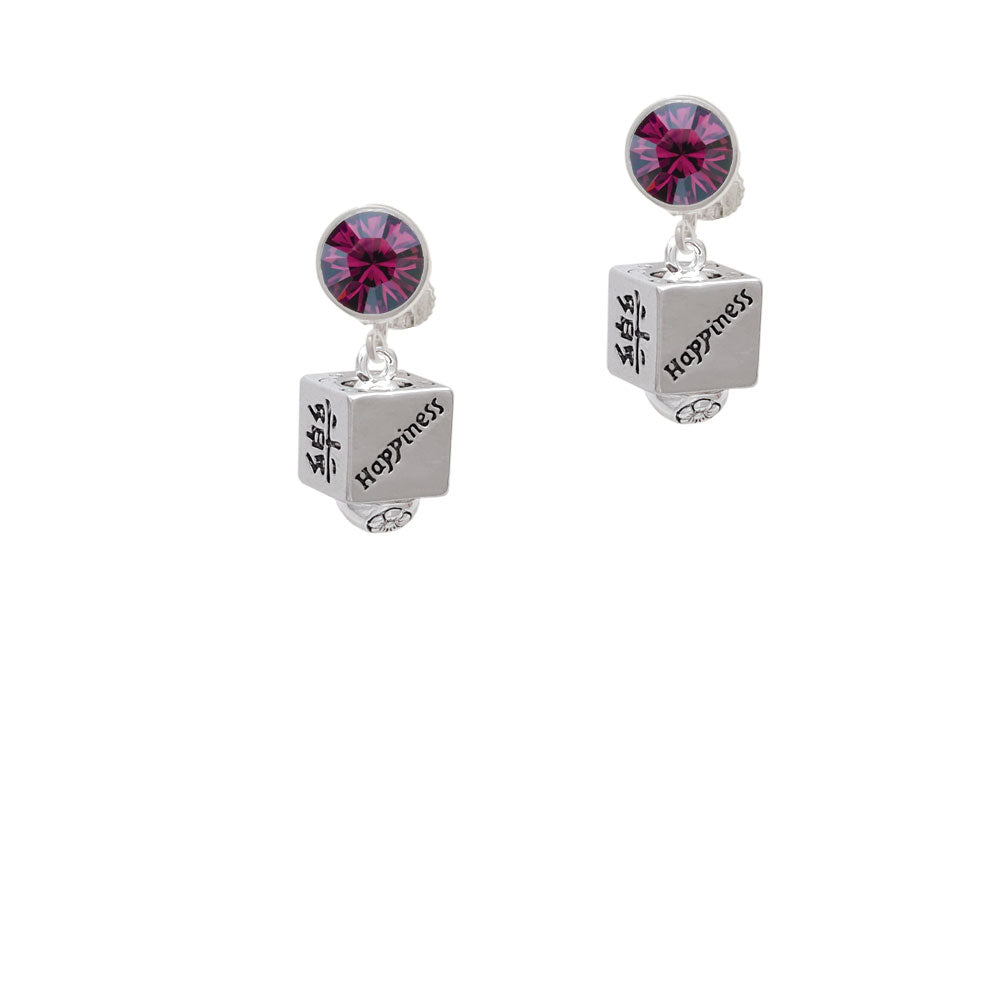 Chinese Symbol Happiness Square Spinner Crystal Clip On Earrings Image 8