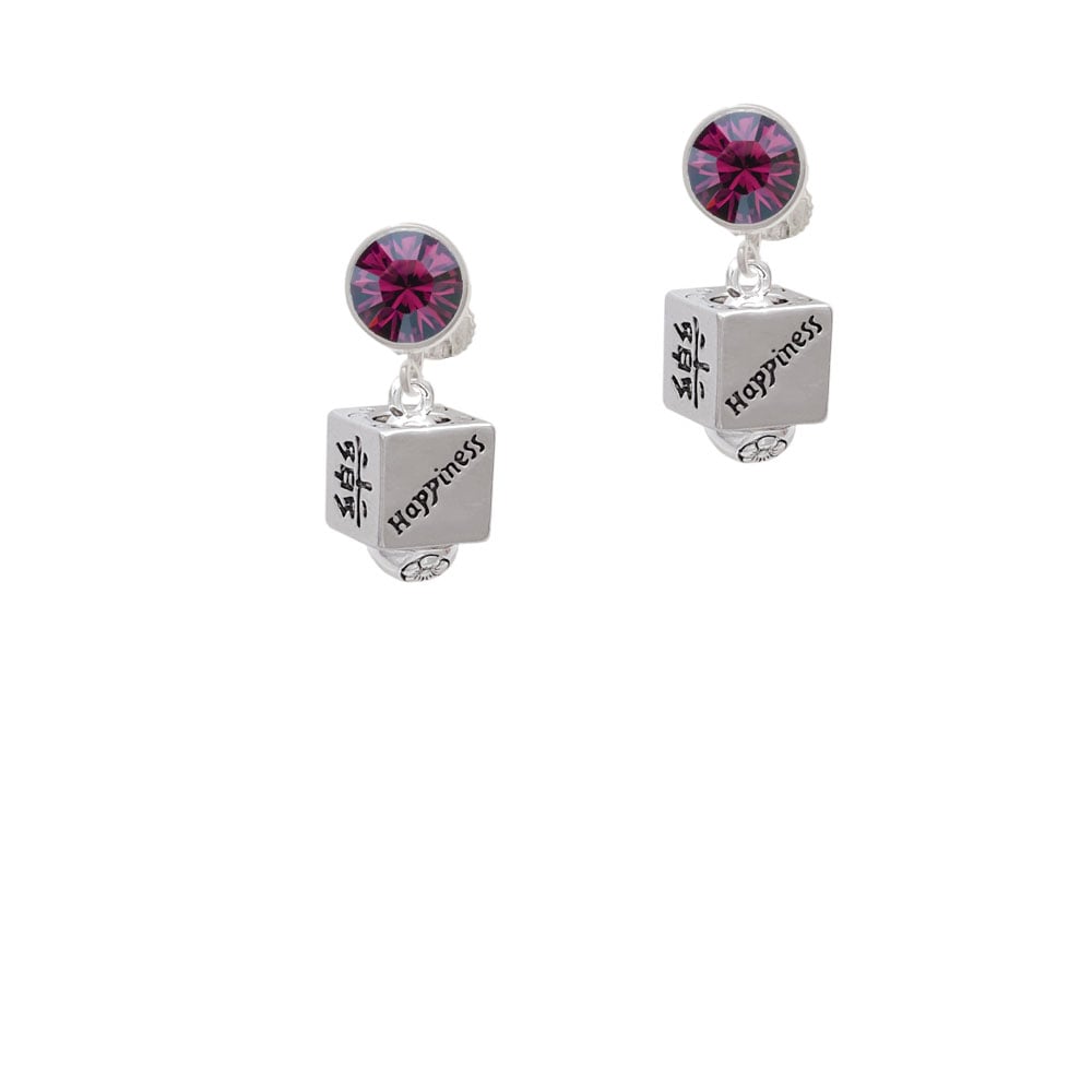 Chinese Symbol Happiness Square Spinner Crystal Clip On Earrings Image 1