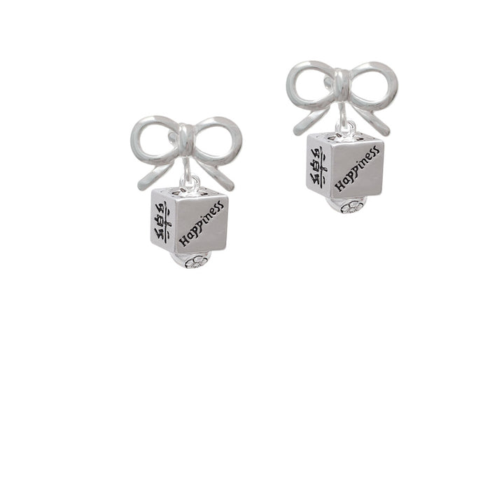 Chinese Symbol Happiness Square Spinner Crystal Clip On Earrings Image 9