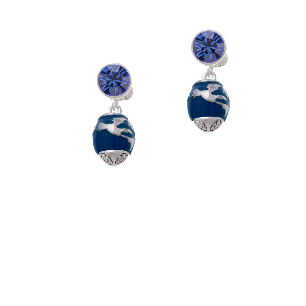 Blue Enamel World Globe Spinner Crystal Clip On Earrings Image 7