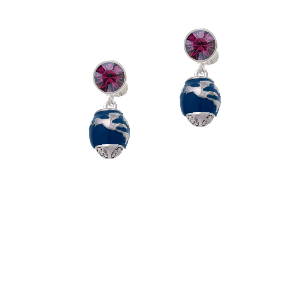 Blue Enamel World Globe Spinner Crystal Clip On Earrings Image 8