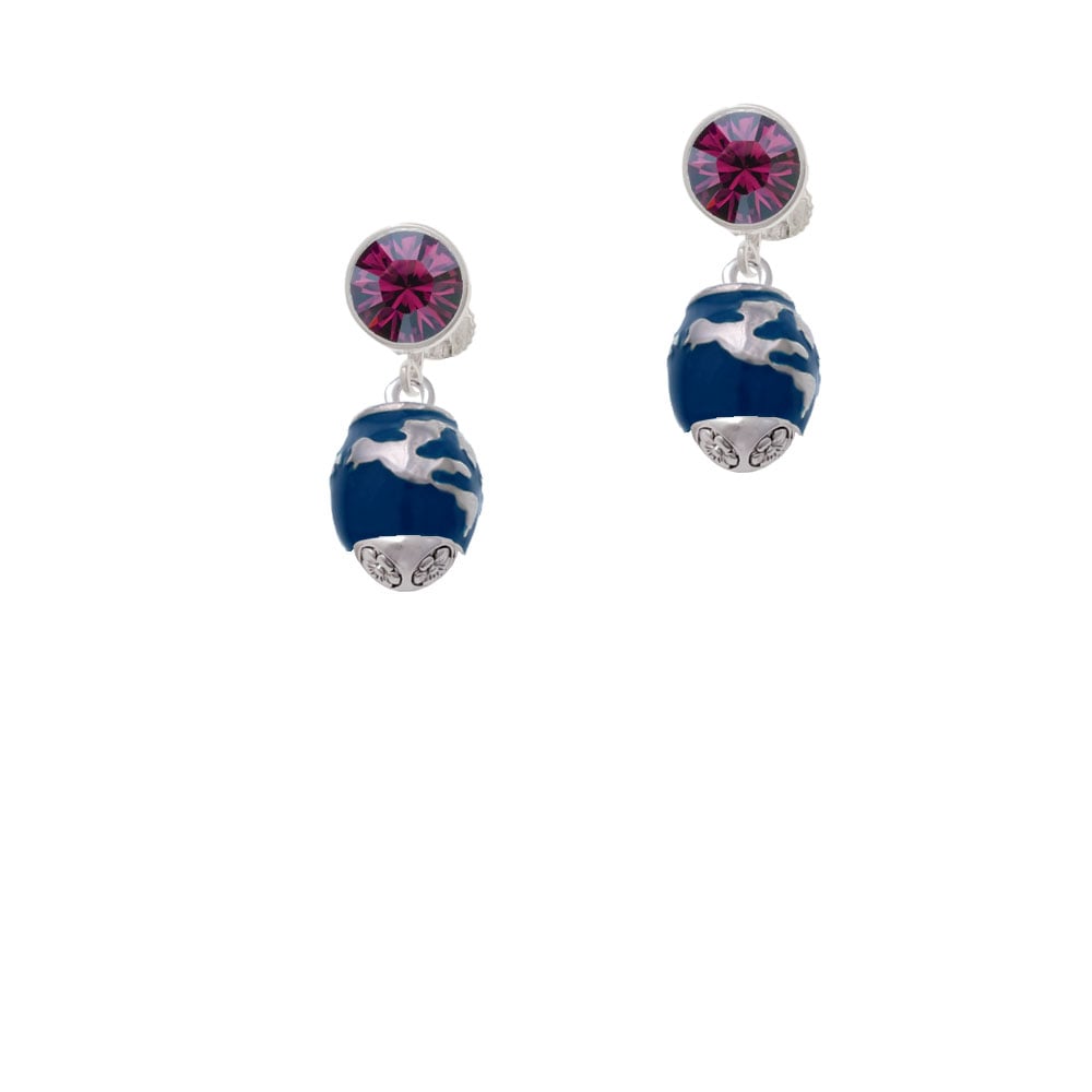 Blue Enamel World Globe Spinner Crystal Clip On Earrings Image 1