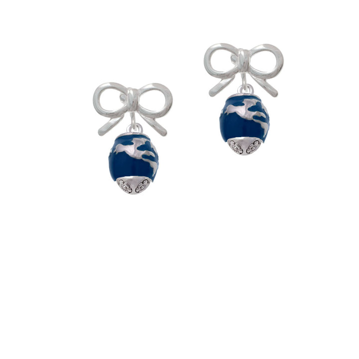 Blue Enamel World Globe Spinner Crystal Clip On Earrings Image 9