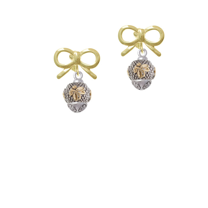 Gold Tone Butterfly on Silver Tone Hatched Background Spinner Crystal Clip On Earrings Image 10