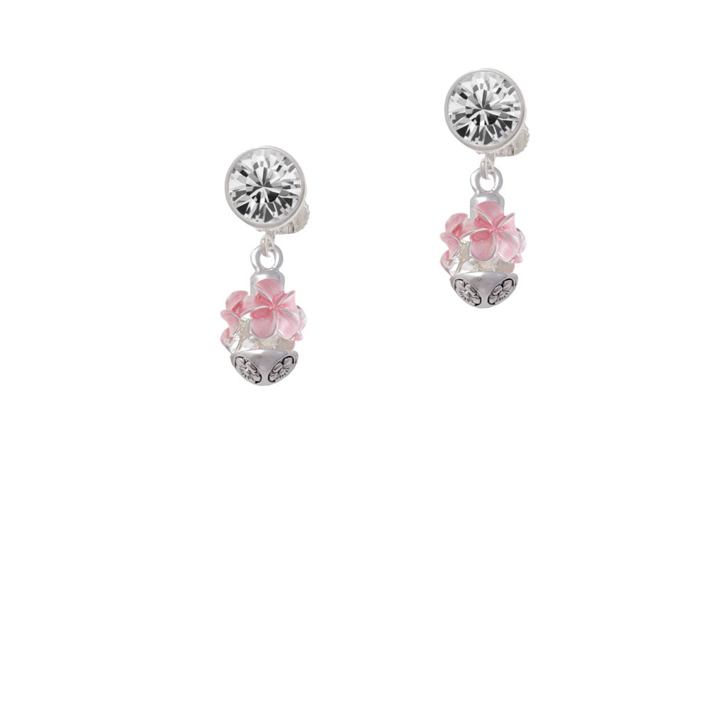 Soft Pink Plumerias - Silver Tone Spinner Crystal Clip On Earrings Image 2