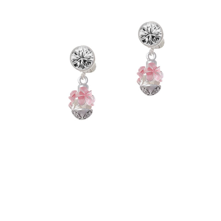 Soft Pink Plumerias - Silver Tone Spinner Crystal Clip On Earrings Image 1