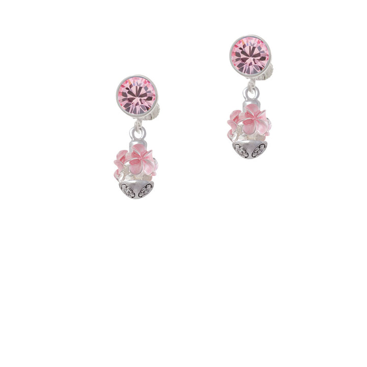 Soft Pink Plumerias - Silver Tone Spinner Crystal Clip On Earrings Image 4