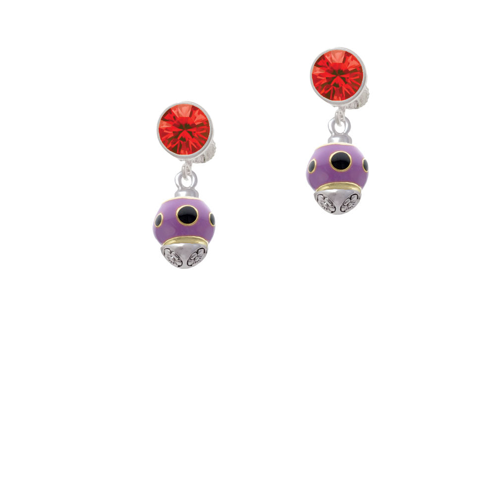 Wide Black Dots on Purple - Gold Tone Spinner Crystal Clip On Earrings Image 4