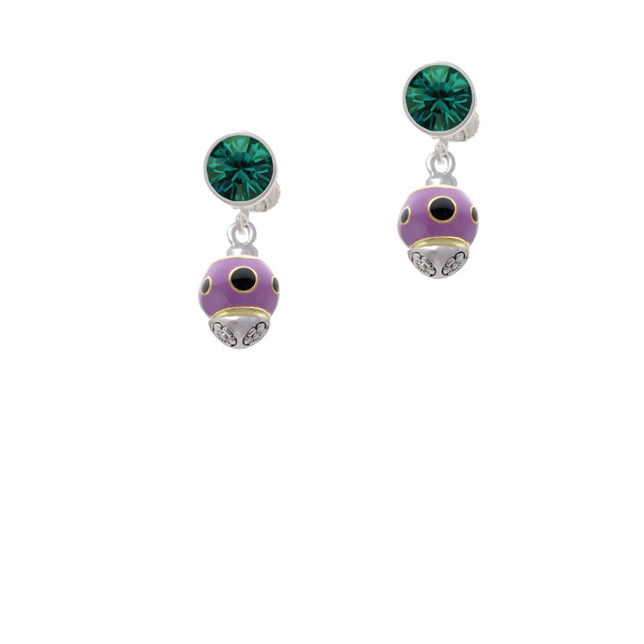 Wide Black Dots on Purple - Gold Tone Spinner Crystal Clip On Earrings Image 6