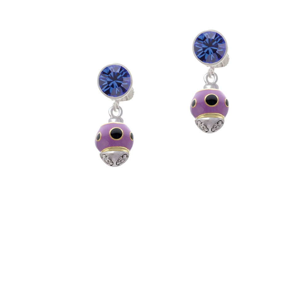 Wide Black Dots on Purple - Gold Tone Spinner Crystal Clip On Earrings Image 7