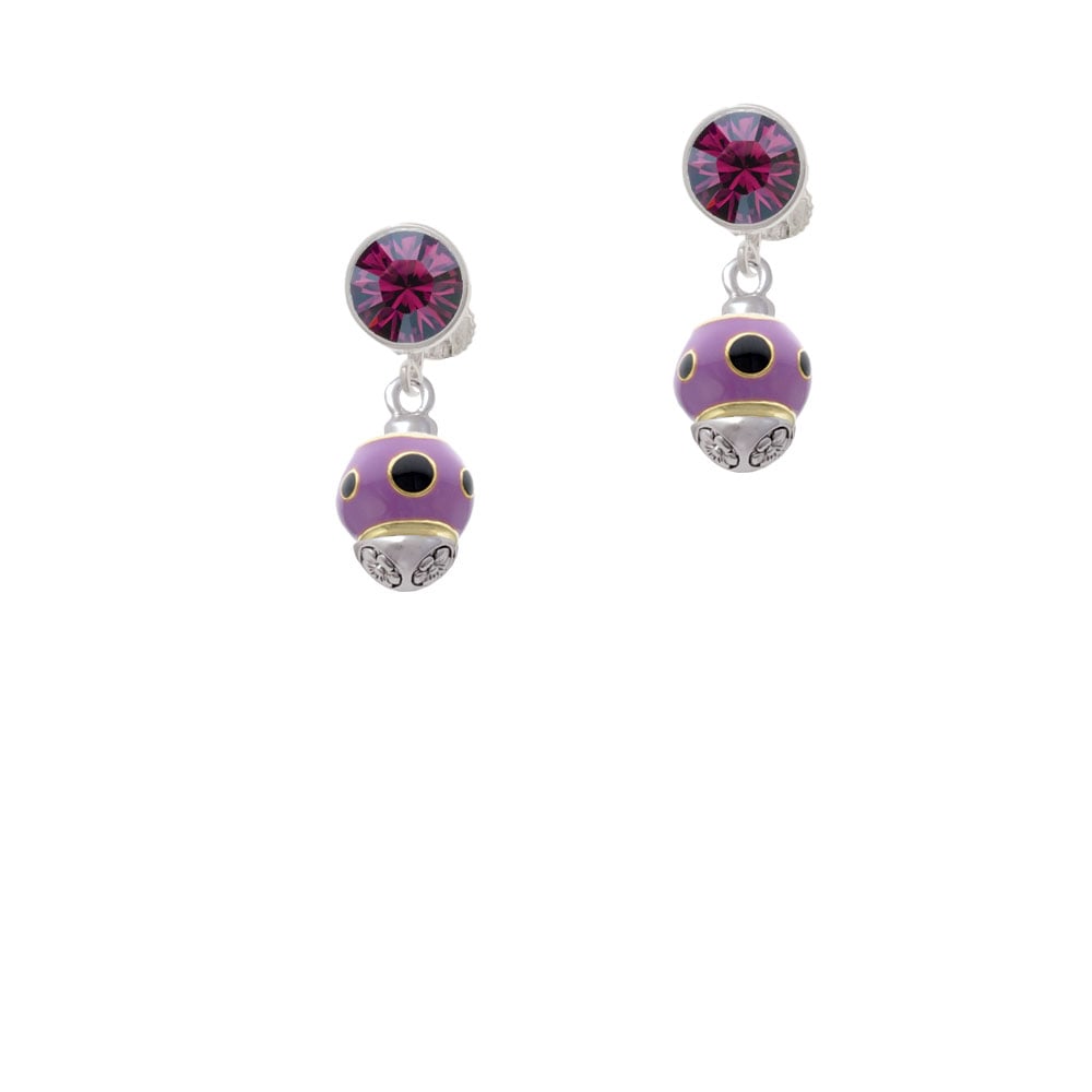 Wide Black Dots on Purple - Gold Tone Spinner Crystal Clip On Earrings Image 8