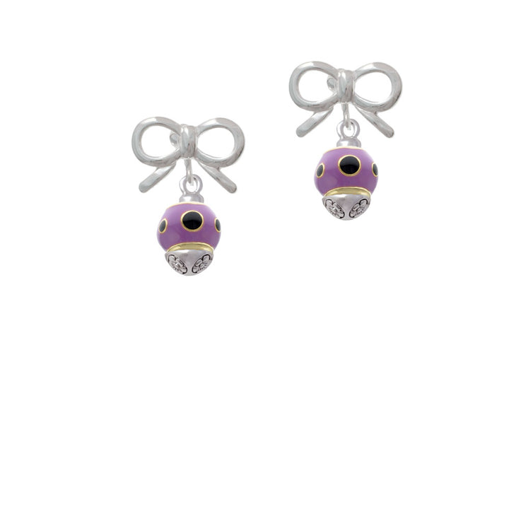 Wide Black Dots on Purple - Gold Tone Spinner Crystal Clip On Earrings Image 9