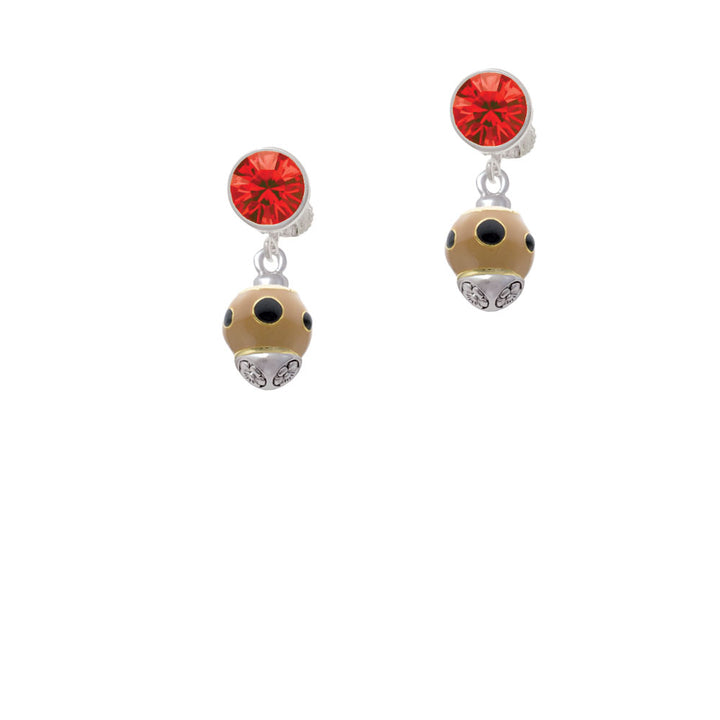 Wide Black Dots on Tan - Gold Tone Spinner Crystal Clip On Earrings Image 4