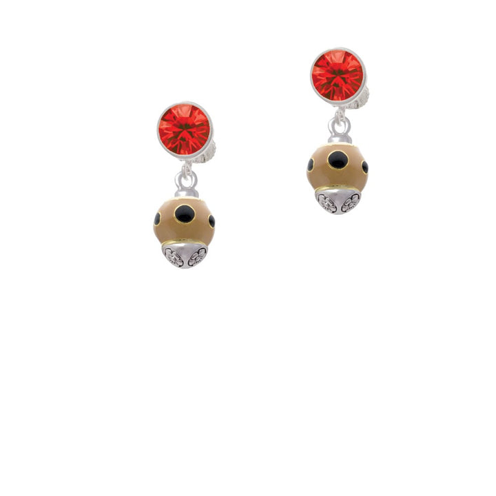 Wide Black Dots on Tan - Gold Tone Spinner Crystal Clip On Earrings Image 1