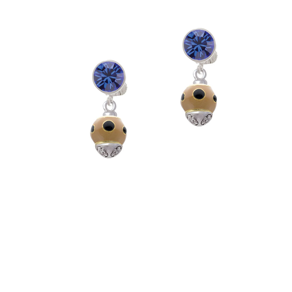 Wide Black Dots on Tan - Gold Tone Spinner Crystal Clip On Earrings Image 7