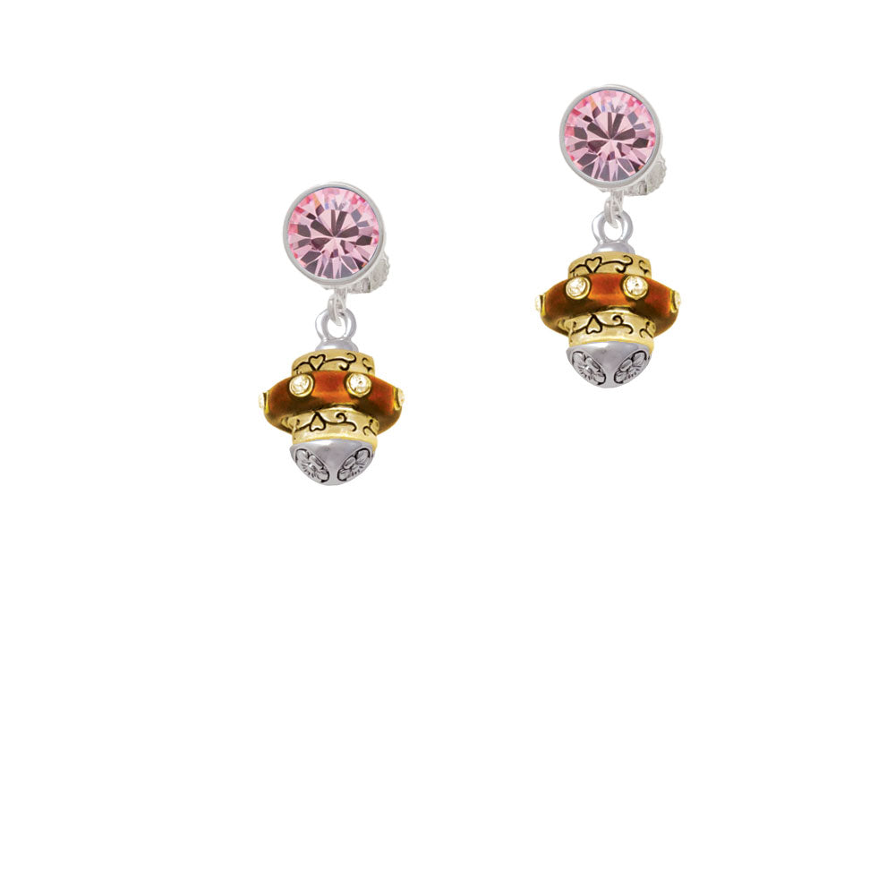 Translucent Brown Center with Clear Crystals Gold Tone Spinner Crystal Clip On Earrings Image 4