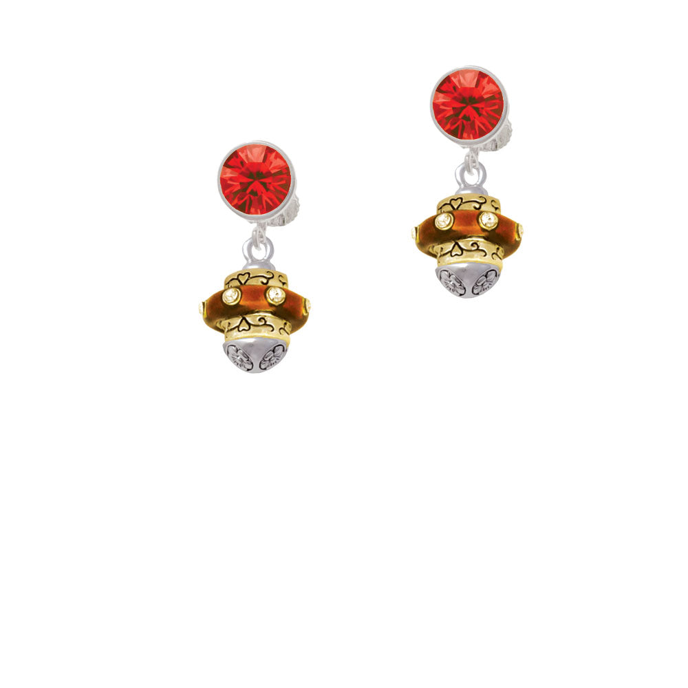 Translucent Brown Center with Clear Crystals Gold Tone Spinner Crystal Clip On Earrings Image 4