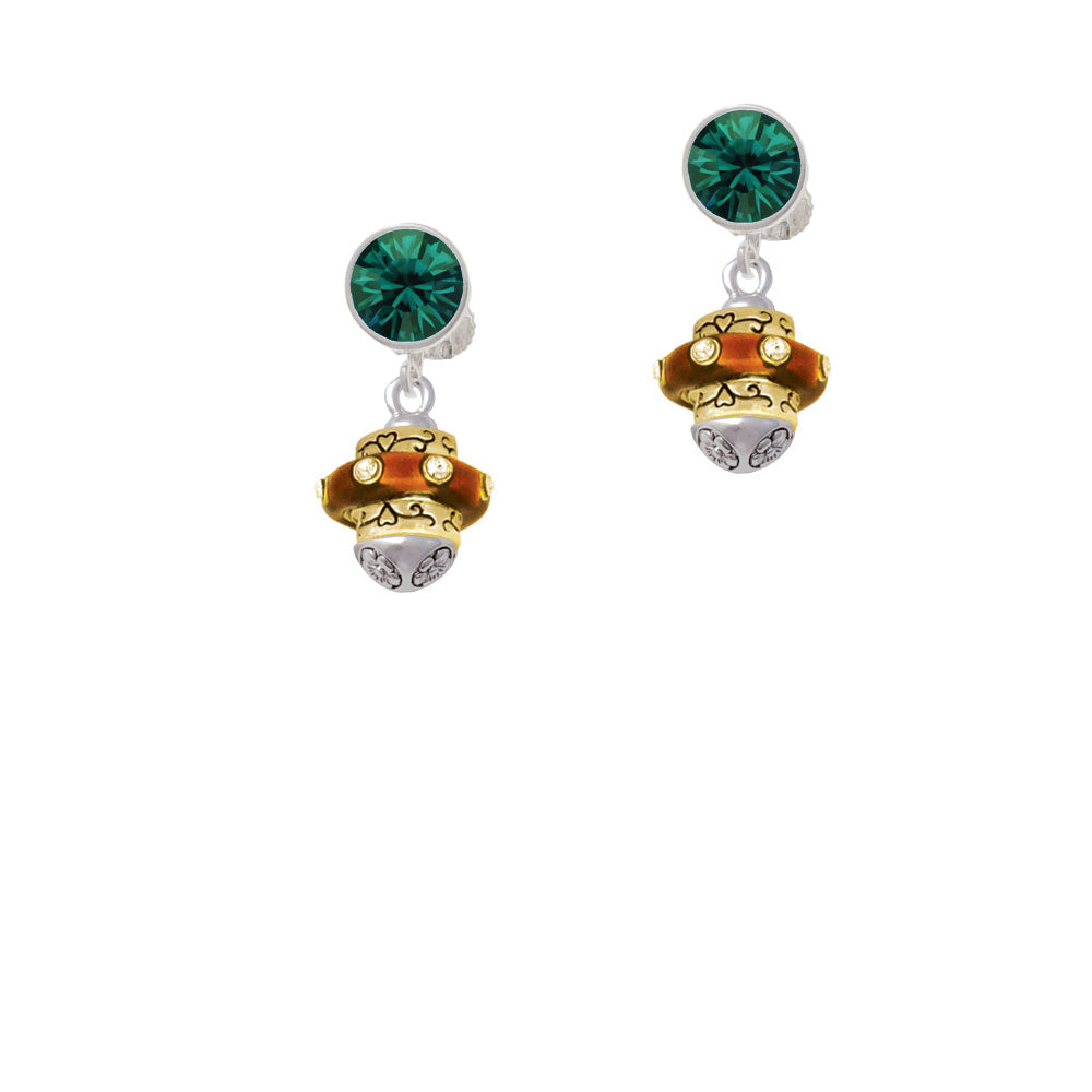 Translucent Brown Center with Clear Crystals Gold Tone Spinner Crystal Clip On Earrings Image 6