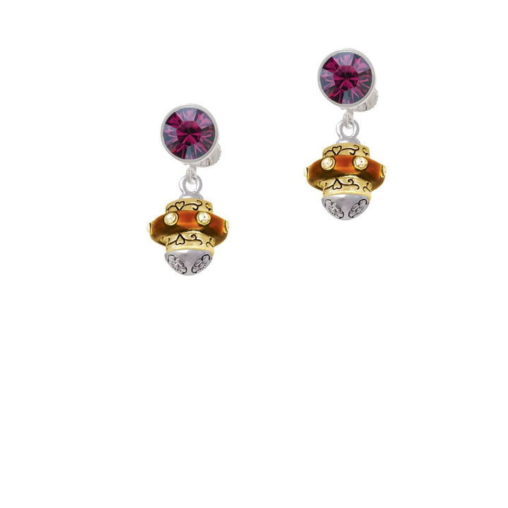 Translucent Brown Center with Clear Crystals Gold Tone Spinner Crystal Clip On Earrings Image 8