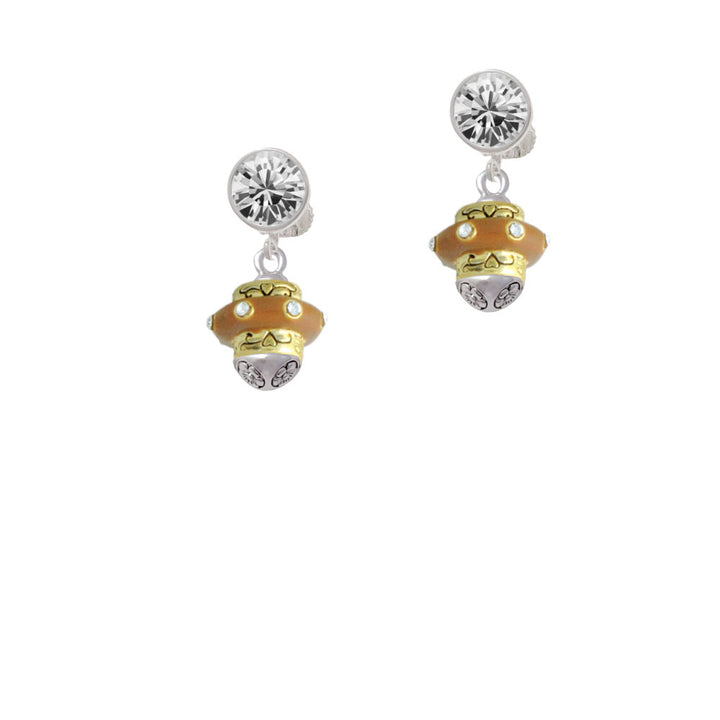 Tan Center with Clear Crystals Gold Tone Spinner Crystal Clip On Earrings Image 2