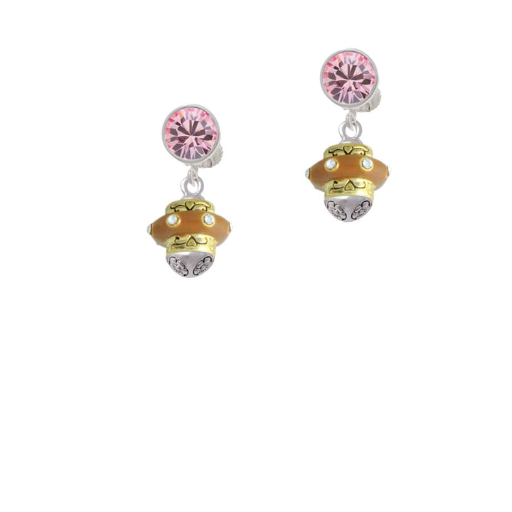 Tan Center with Clear Crystals Gold Tone Spinner Crystal Clip On Earrings Image 4