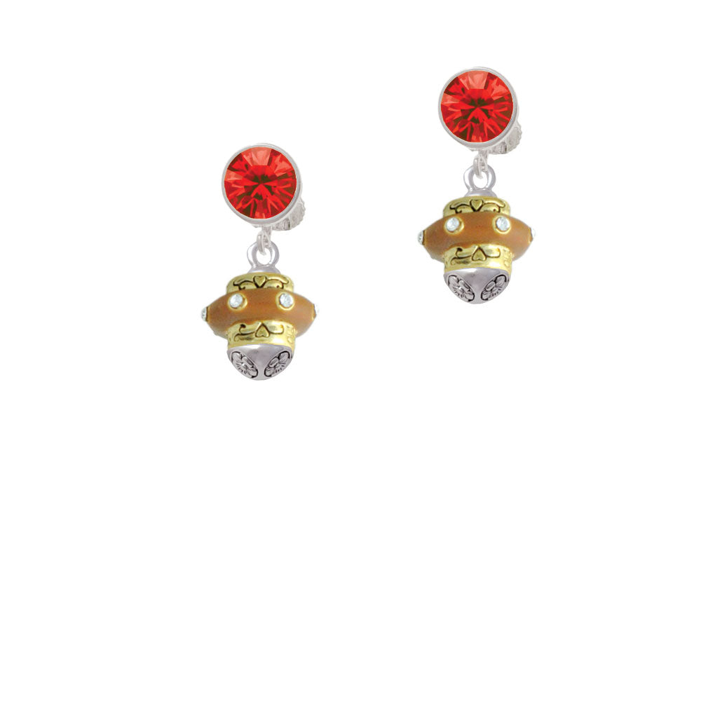 Tan Center with Clear Crystals Gold Tone Spinner Crystal Clip On Earrings Image 4