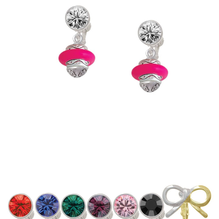 Hot Pink Center Spinner Crystal Clip On Earrings Image 1