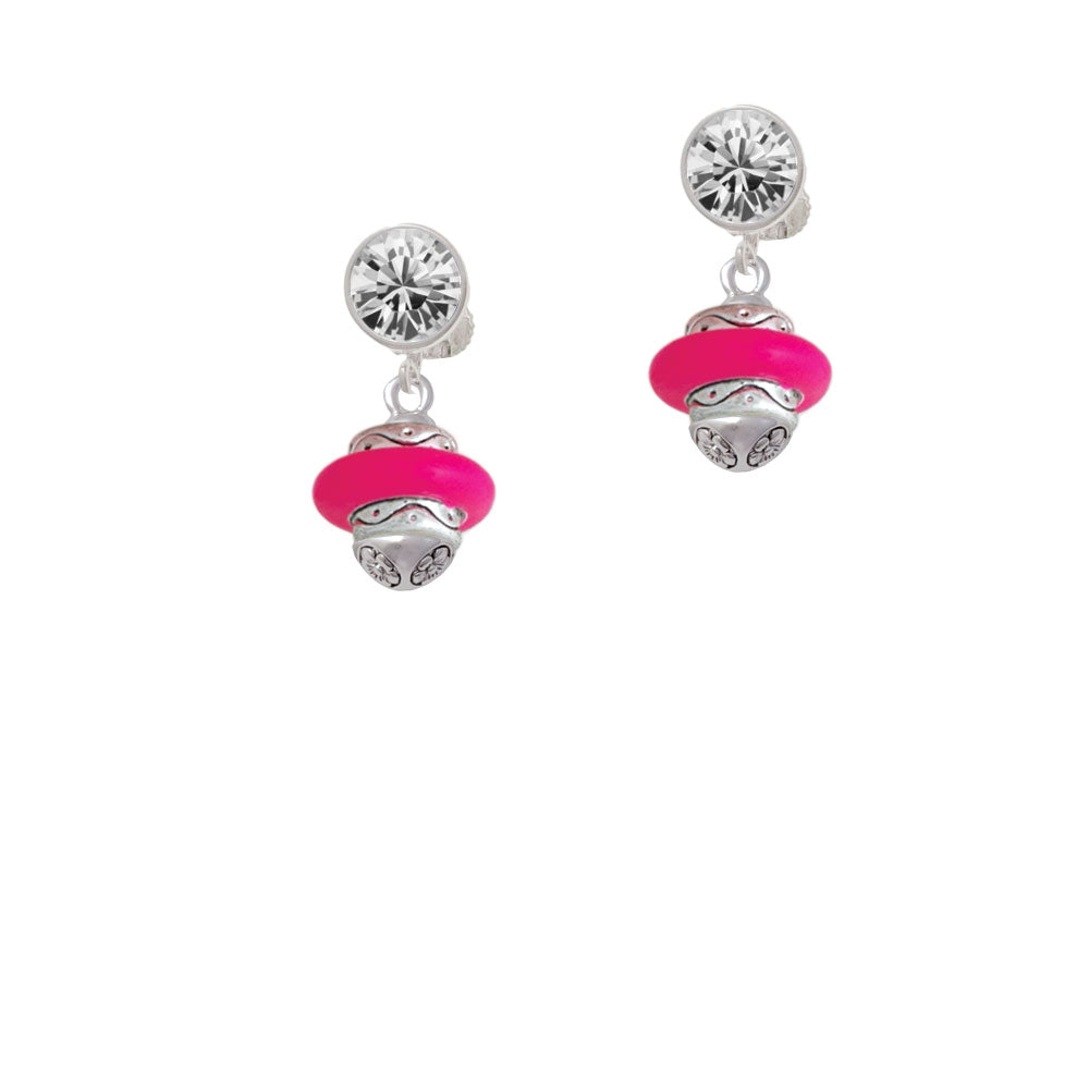 Hot Pink Center Spinner Crystal Clip On Earrings Image 2