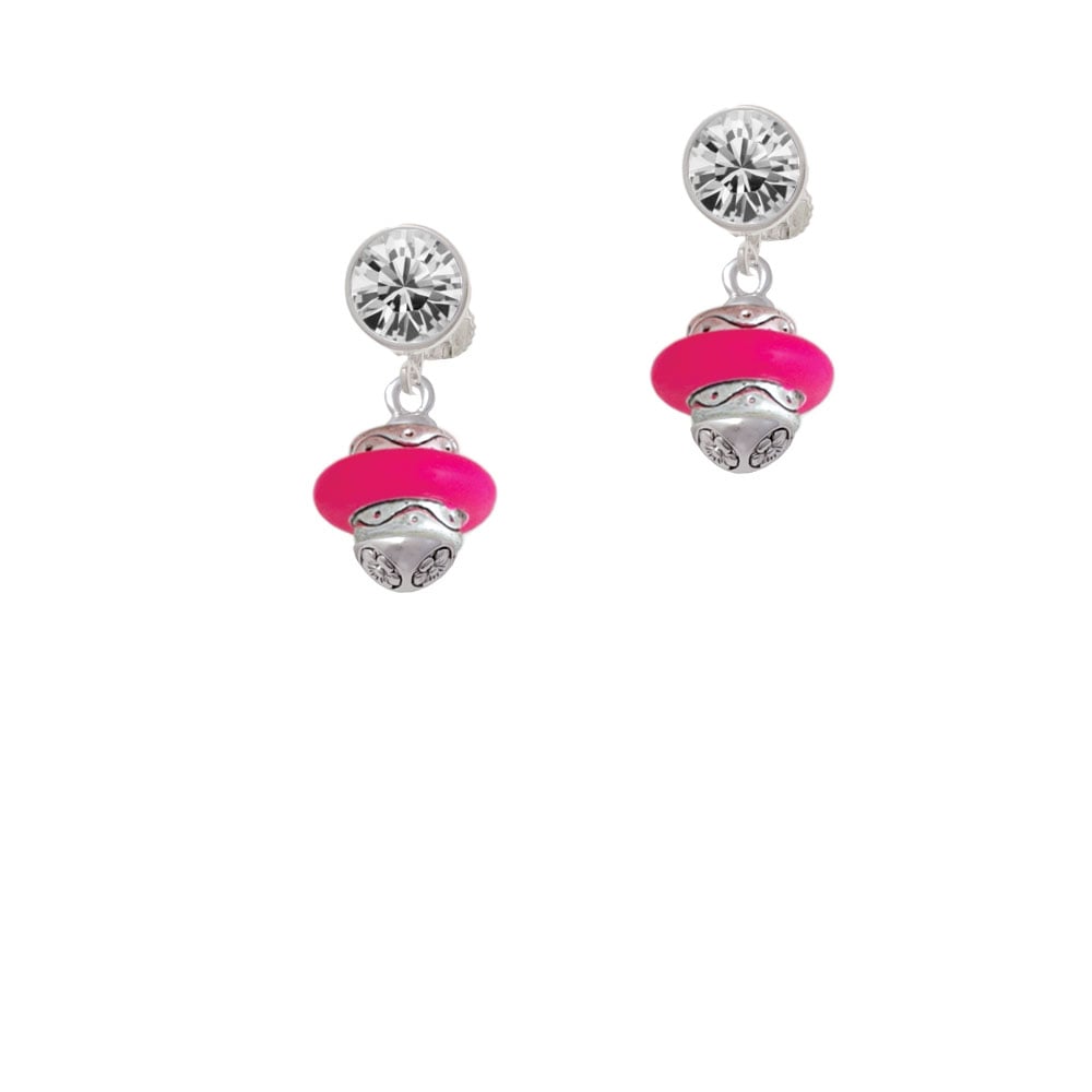 Hot Pink Center Spinner Crystal Clip On Earrings Image 1