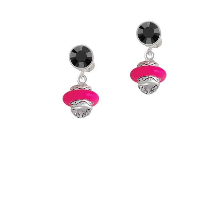 Hot Pink Center Spinner Crystal Clip On Earrings Image 3