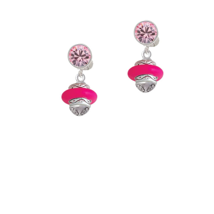 Hot Pink Center Spinner Crystal Clip On Earrings Image 4