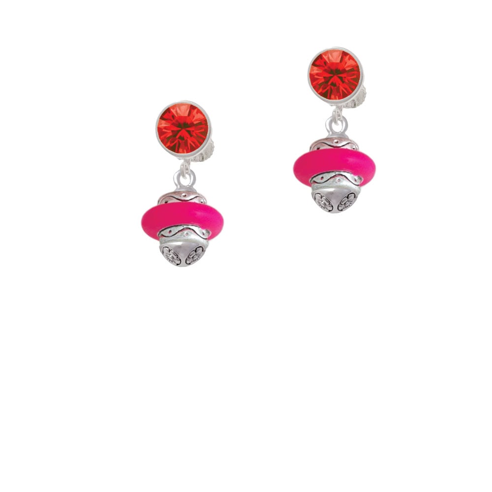 Hot Pink Center Spinner Crystal Clip On Earrings Image 4