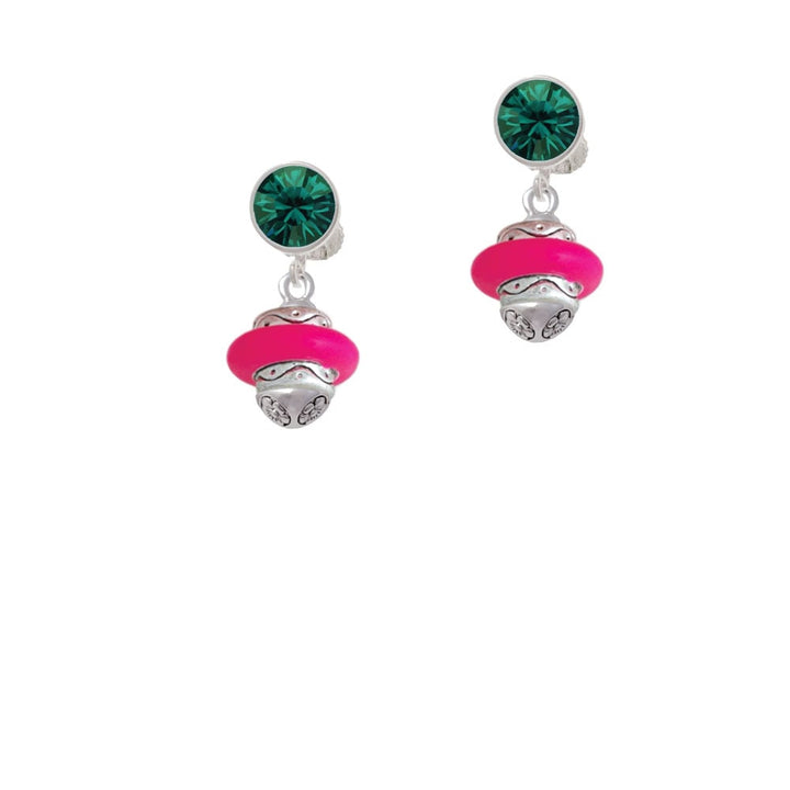 Hot Pink Center Spinner Crystal Clip On Earrings Image 6