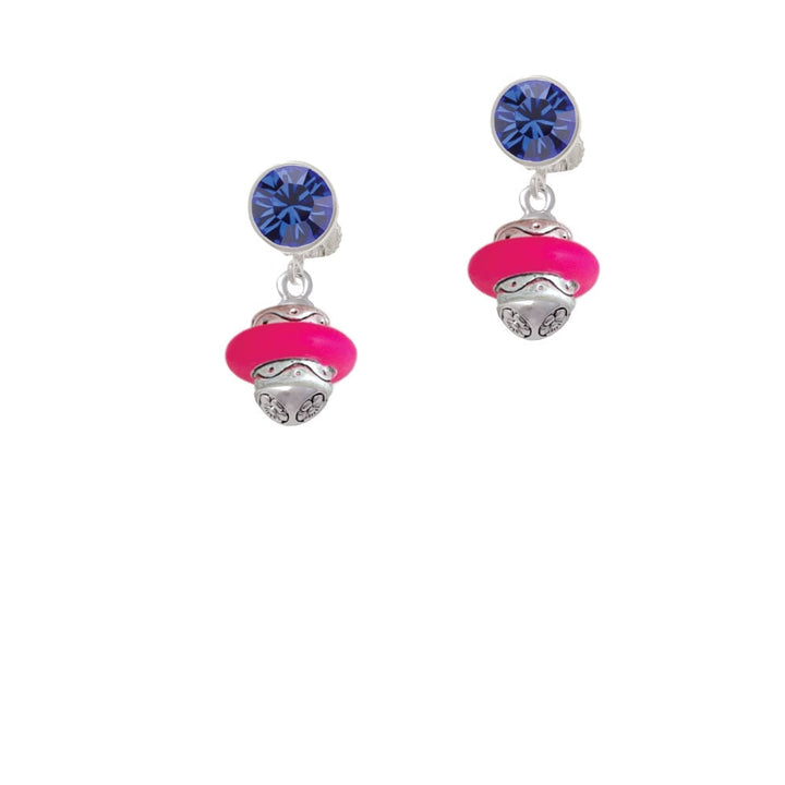 Hot Pink Center Spinner Crystal Clip On Earrings Image 7