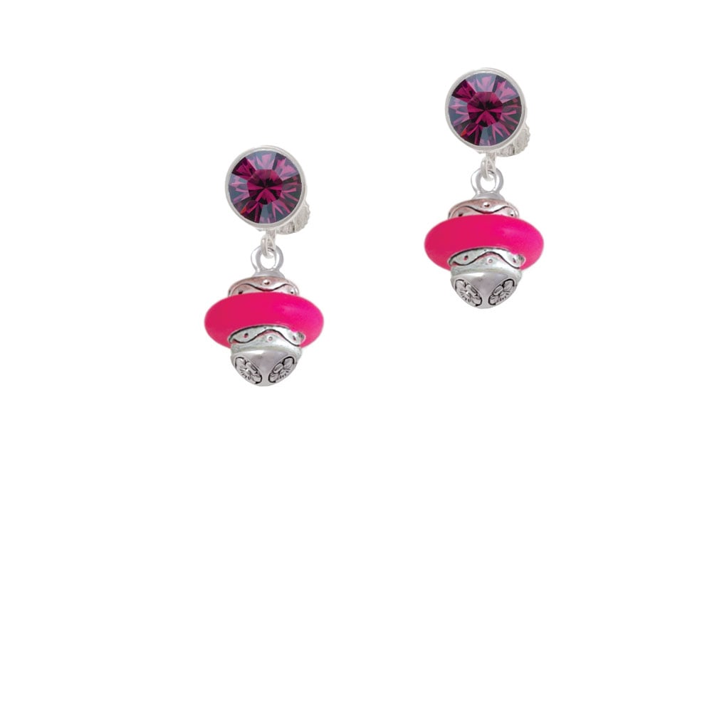 Hot Pink Center Spinner Crystal Clip On Earrings Image 8